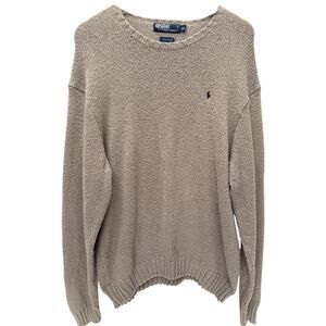 Polo Ralph Lauren Sweater Mens XXL Beige Knit Crewneck Cotton Pony Logo